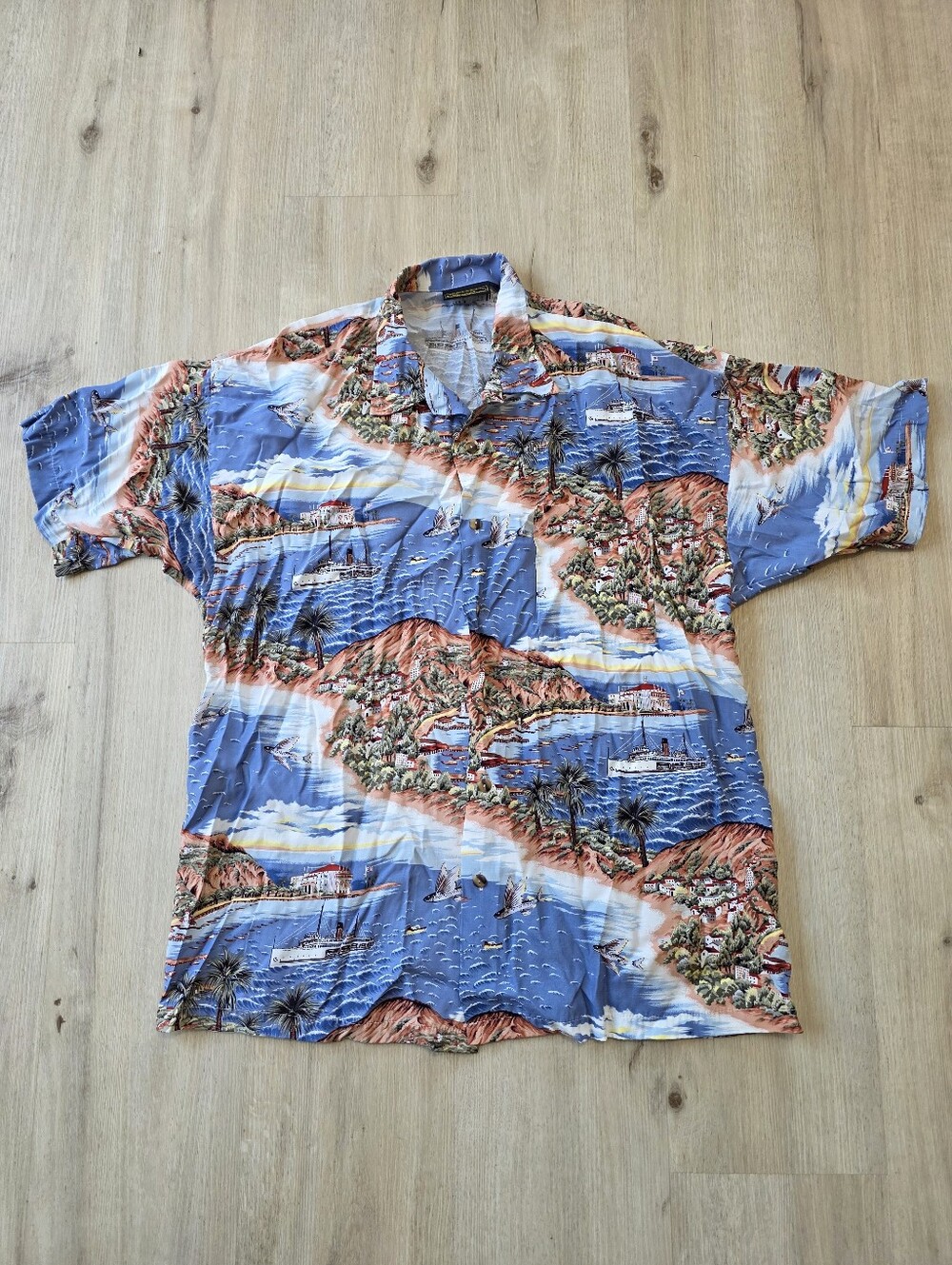 Monzini Men's Hawaiian Shirt Size L Blue